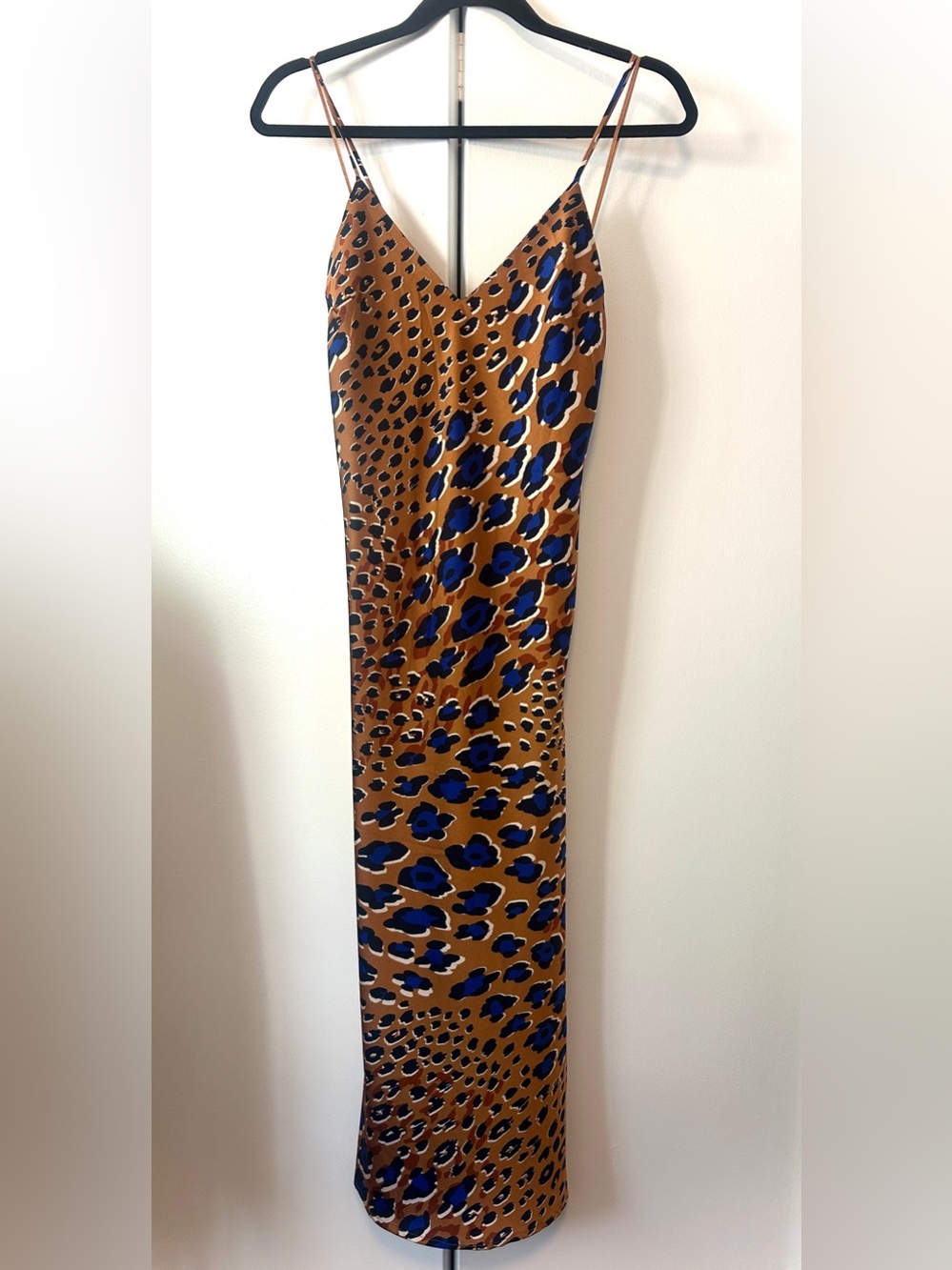Lovestitch Rust & Royal Blue Leopard Print Satin Dress